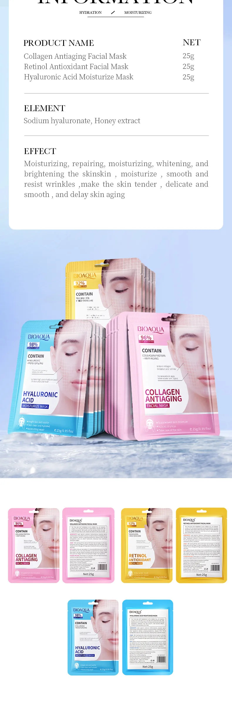 Masques Visage Collagène & Rétinol — Set de 15 Pièces