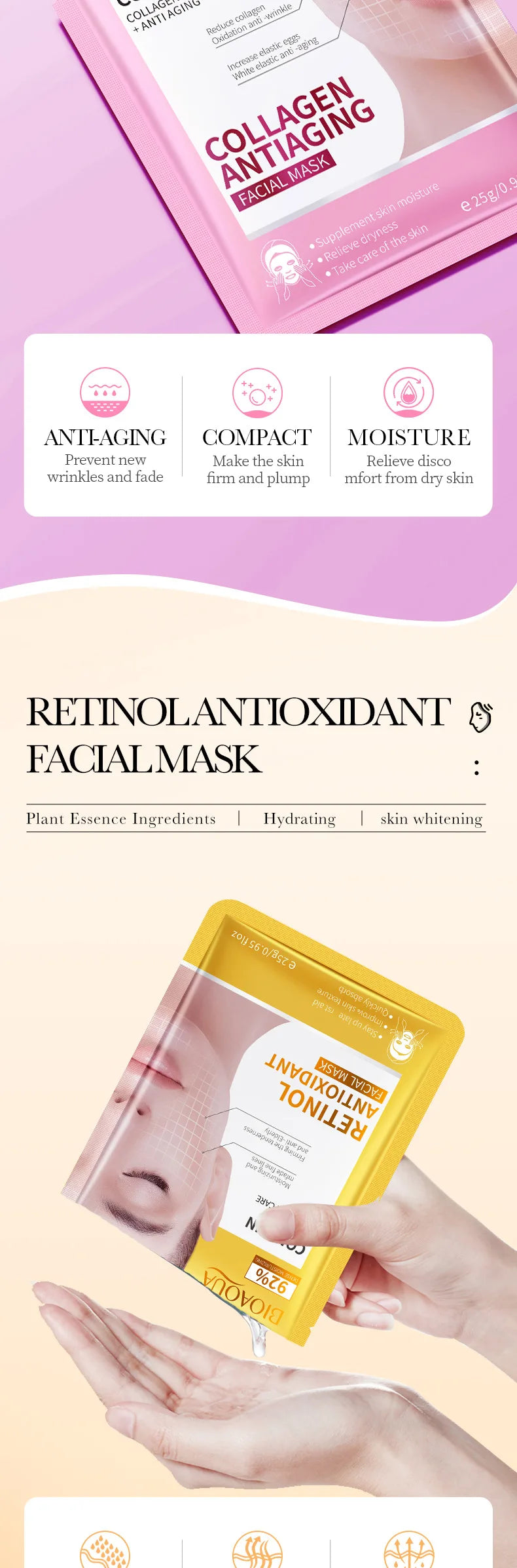 Masques Visage Collagène & Rétinol — Set de 15 Pièces